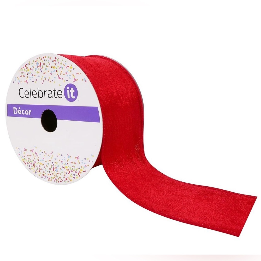 Celebrate It Red velvet wired Ribbon 2.5” x 20ft